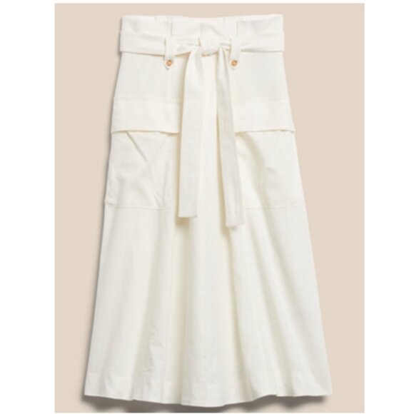 🌷Banana Republic Oversized Pocket Paper Bag Cream Midi A-Line Skirt w/Ti… - Picture 3 of 13